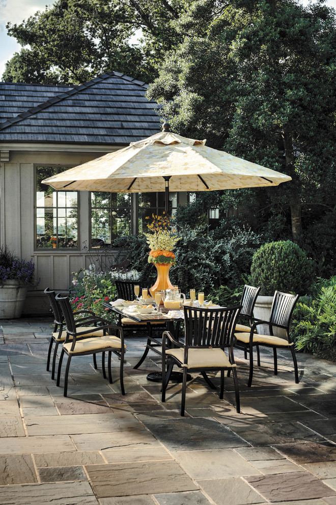 Wrought Aluminum Patio Dining Set And Outdoor Umbrella Traditional Patio Birmingham By Summer Classics