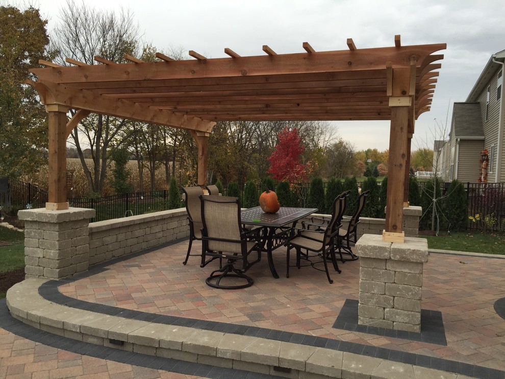 Yorkville Outdoor Living Area with Pergola & Fireplace Traditional