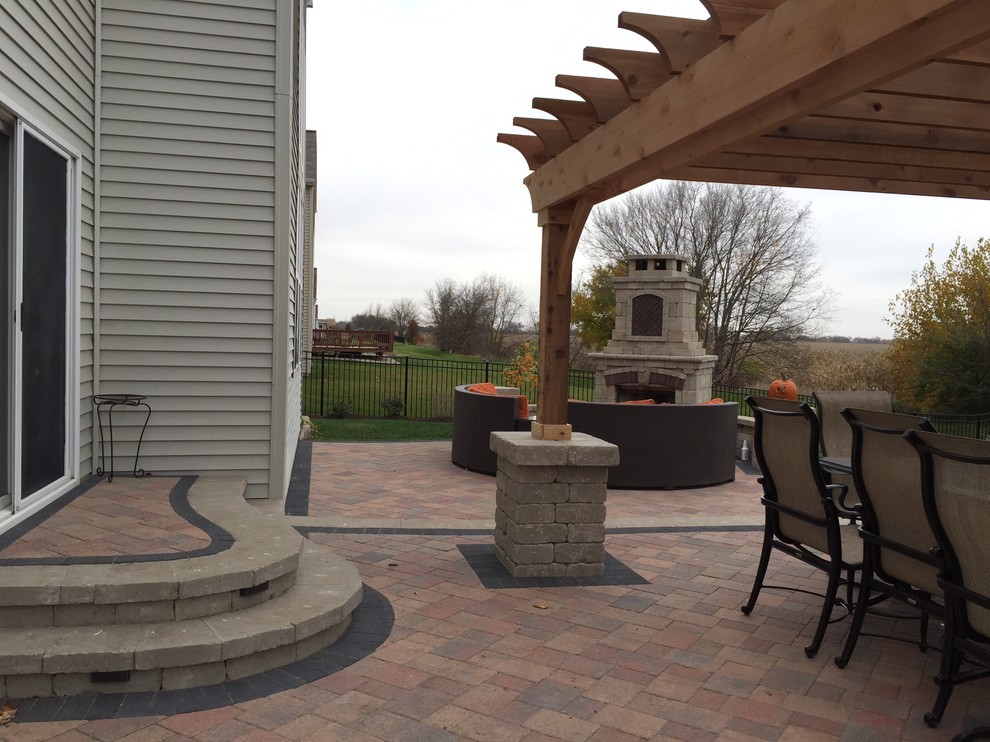 Yorkville Outdoor Living Area with Pergola & Fireplace Traditional