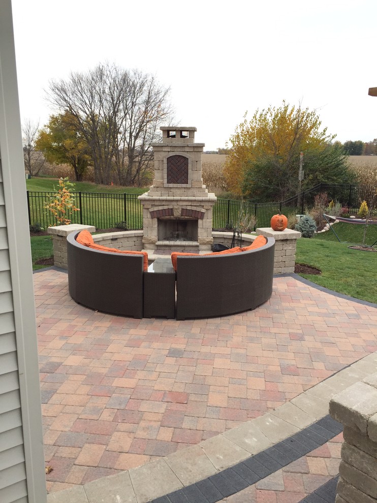 Yorkville Outdoor Living Area with Pergola & Fireplace Traditional