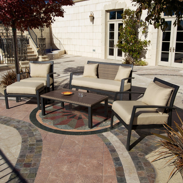 Zen 5 Piece Deep Seating Set Contemporain Terrasse et Patio Salt