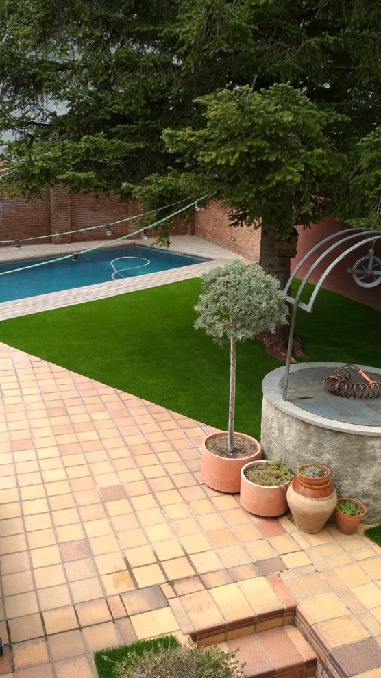 Modelo de piscina moderna de tamaño medio en patio trasero