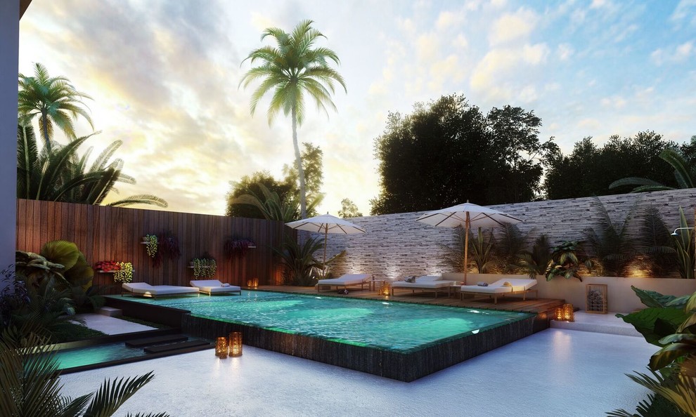 Idée de décoration pour un Abris de piscine et pool houses minimaliste de taille moyenne et rectangle.