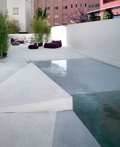Idées déco pour une petite piscine contemporaine sur mesure avec une dalle de béton.
