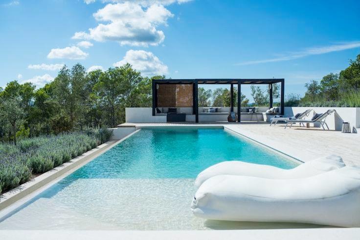 Ejemplo de casa de la piscina y piscina alargada contemporánea de tamaño medio rectangular