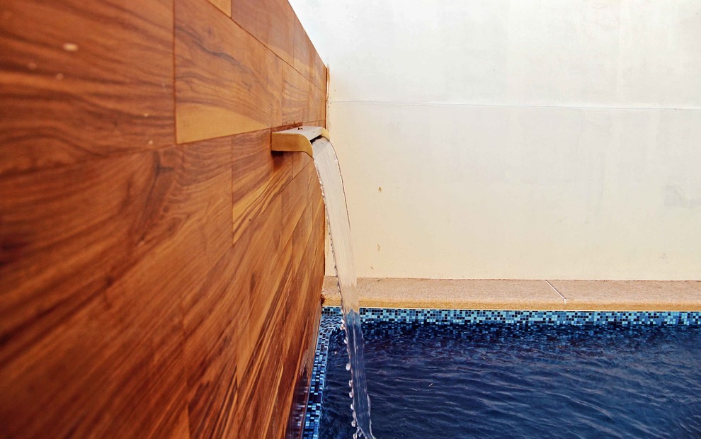 Inspiration pour un petit couloir de nage arrière design rectangle avec un point d'eau.