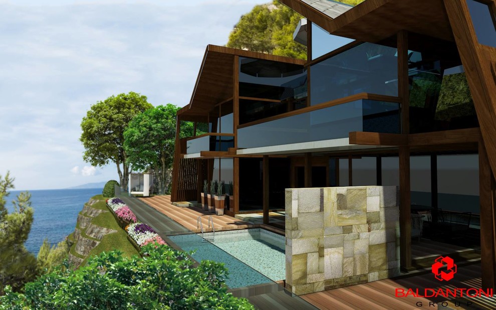 Idee per una piscina stile marino rettangolare di medie dimensioni e davanti casa