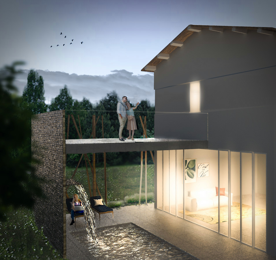 Idee per una piscina a sfioro infinito minimal rettangolare dietro casa con pavimentazioni in pietra naturale