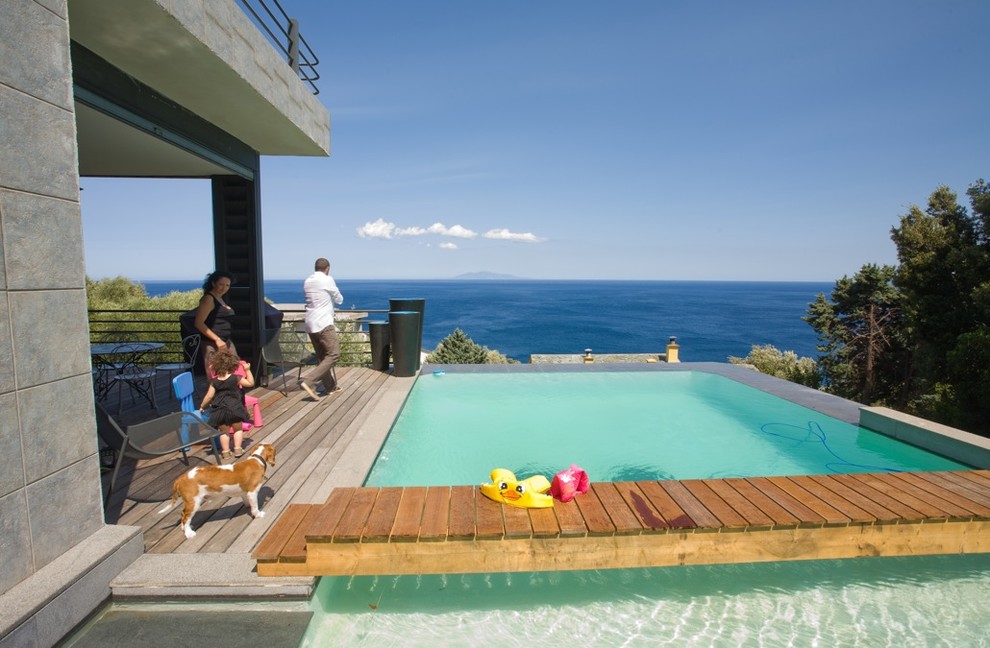 Design ideas for a mediterranean swimming pool in Corsica.