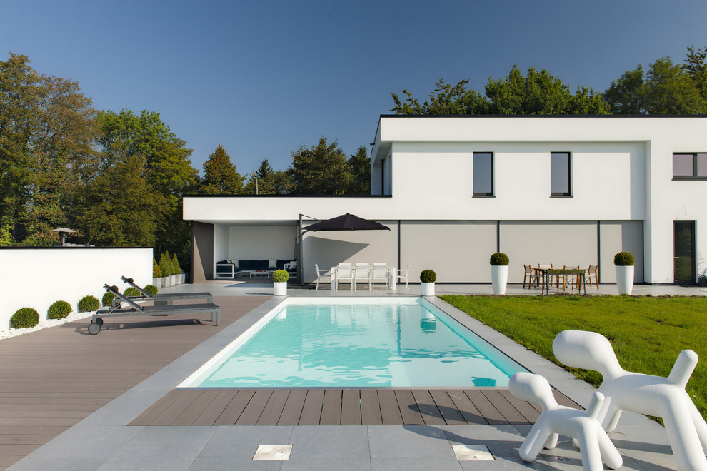 Inspiration for a modern back rectangular swimming pool in Other.
