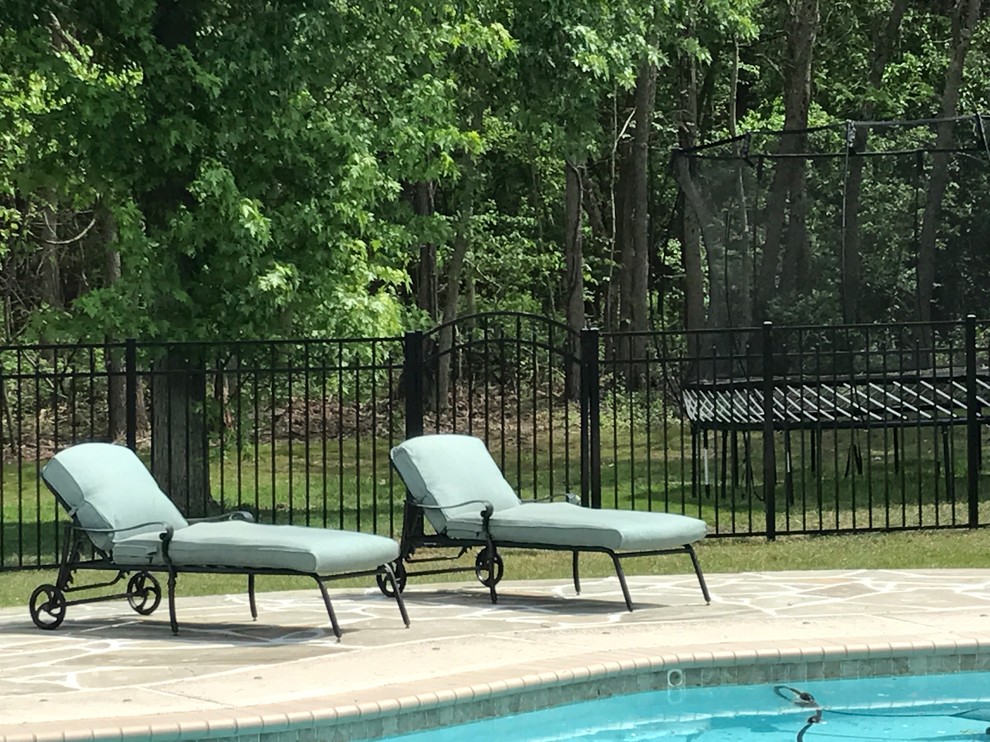 Mid-sized elegant backyard stone and custom-shaped lap pool photo in Philadelphia