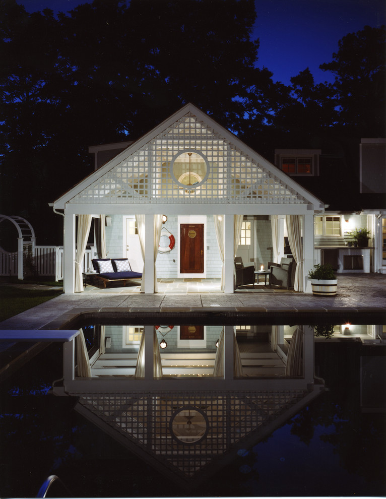 Pool house - coastal backyard pool house idea in DC Metro