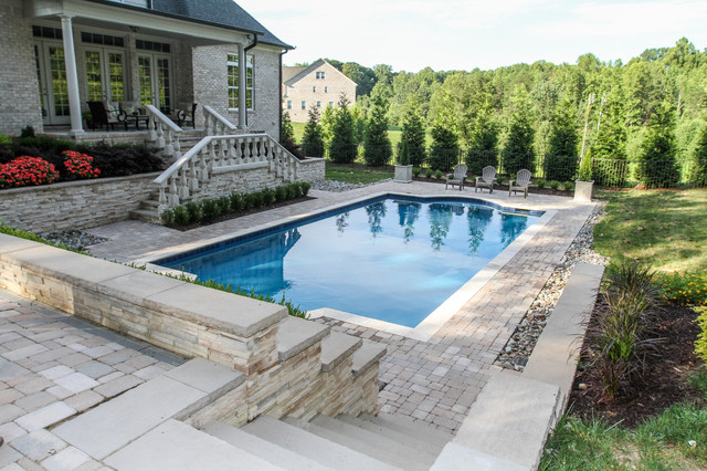 AFTER SOD & SEED PUT DOWN: Pool with firepit, english garden, large patio  areas - Traditional - Pool - Other - by Ayers Hardscapes & Landscapes LLC |  Houzz