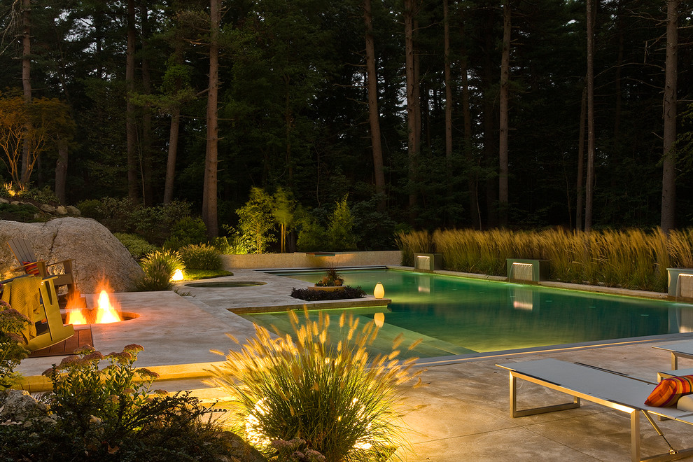 Hot tub - large contemporary backyard concrete and rectangular lap hot tub idea in Boston