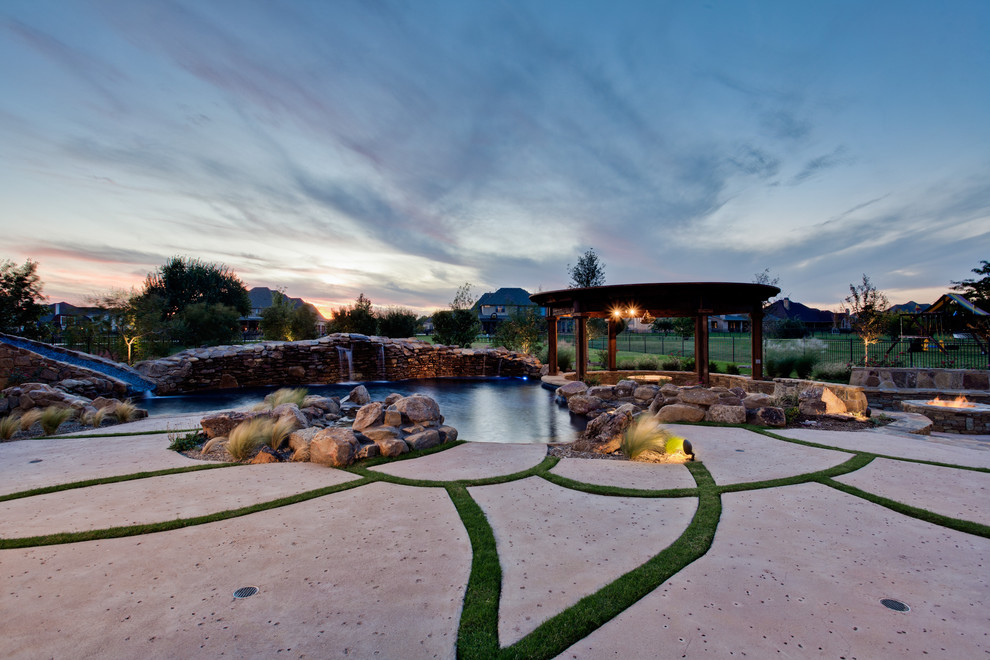 This is an example of a world-inspired natural swimming pool in Dallas.