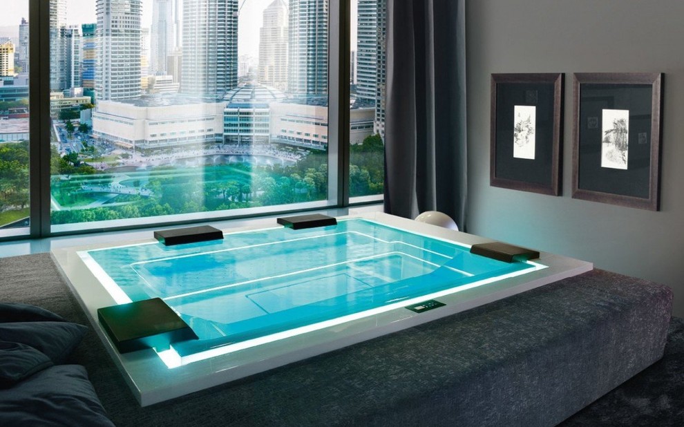 Diseño de piscinas y jacuzzis infinitos modernos extra grandes interiores y rectangulares