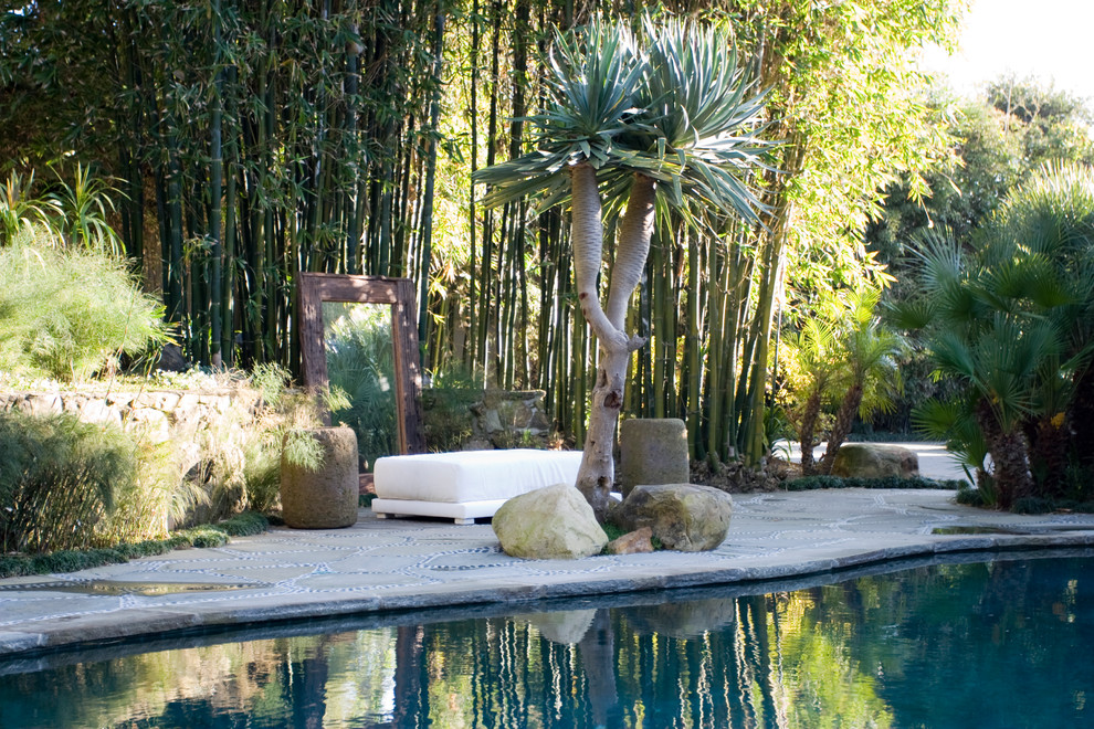 Свежая идея для дизайна: естественный бассейн в восточном стиле - отличное фото интерьера