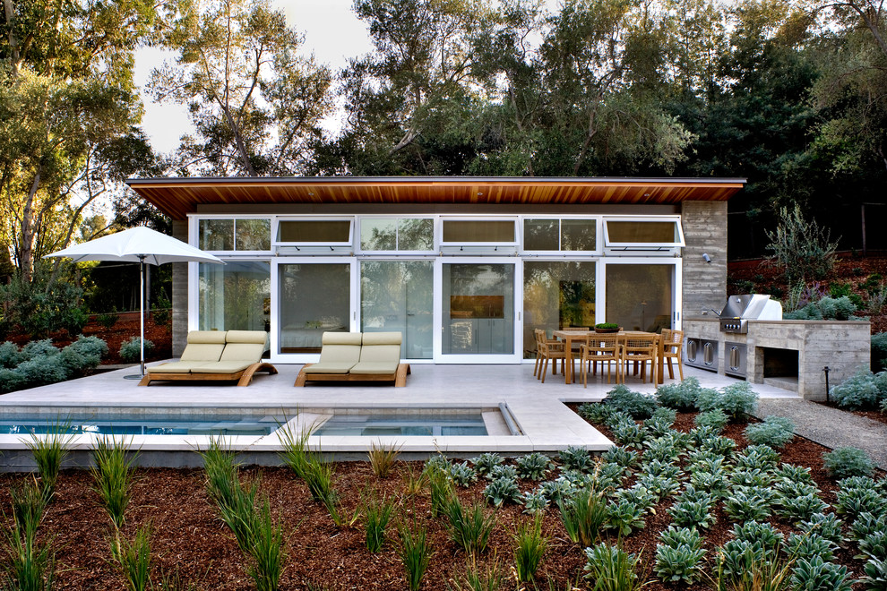 This is an example of a contemporary back rectangular swimming pool in San Francisco.