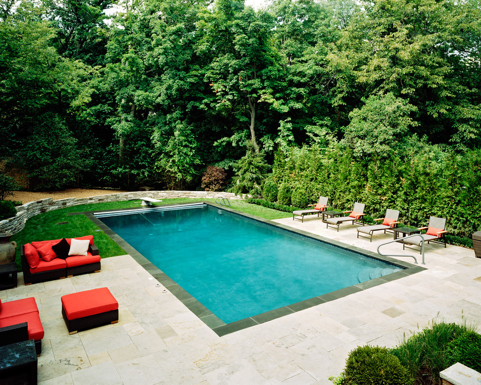 Design ideas for a contemporary rectangular swimming pool in Chicago.