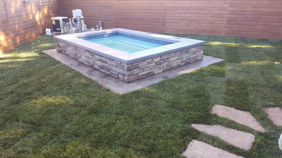 This is an example of a modern back rectangular natural hot tub in Los Angeles.