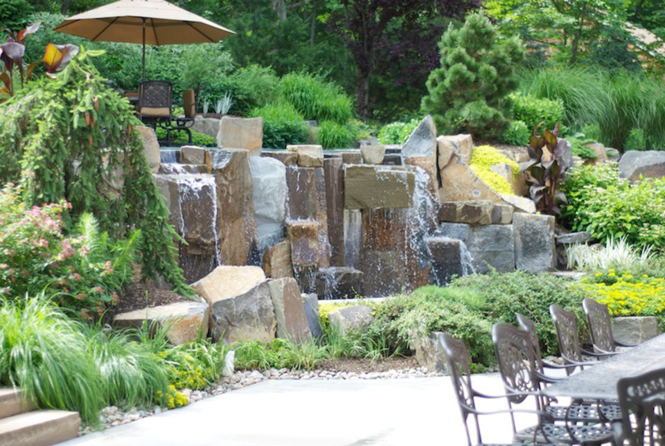 Swimming Pool Natural Waterfall Design, Landscape Architect Bergen County Nj