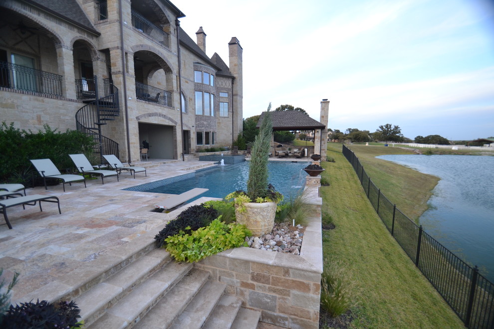 Bartonville Contemporary Pool with Vanishing Edge Spa Contemporary