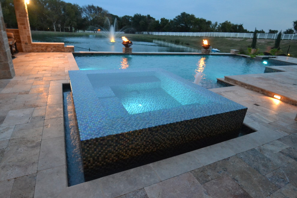 Bartonville Contemporary Pool with Vanishing Edge Spa Contemporary