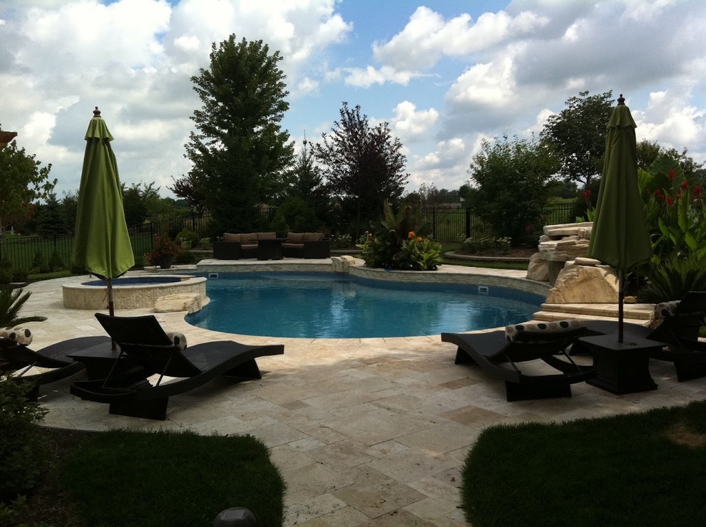 Batavia, IL swimming pool with spillover spa Traditional Pool
