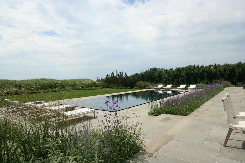 Design ideas for a coastal infinity swimming pool in New York.