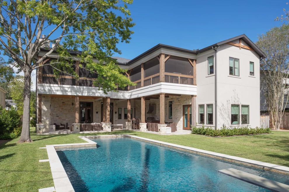 Mittelgroßer Klassischer Pool hinter dem Haus in individueller Form mit Betonboden in Houston