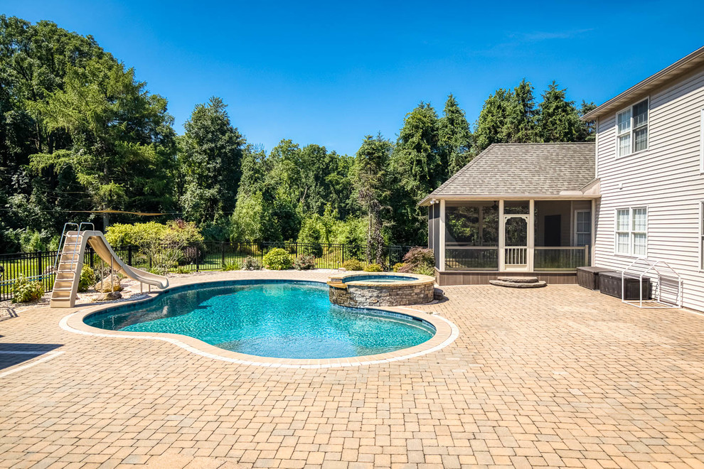 Below Ground Pool with Patio and Pool House Project Traditional