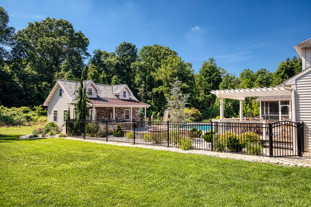 Below Ground Pool with Patio and Pool House Project Traditional
