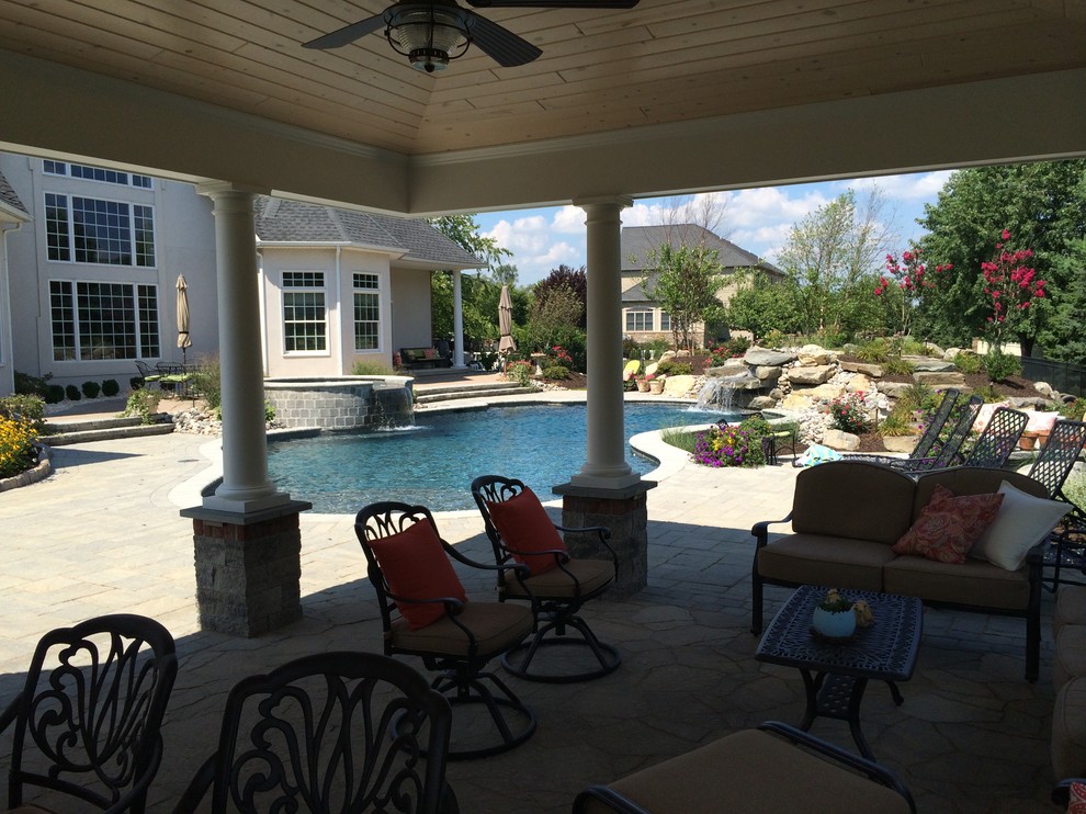 Bethlehem Township pool and spa with waterfall and sunshelf Traditional Pool Philadelphia