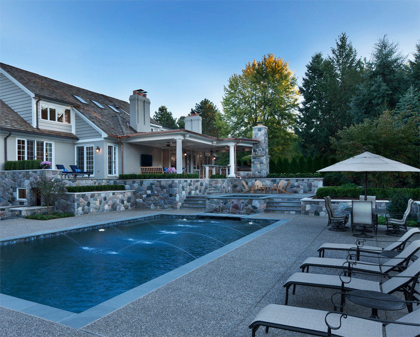 Bloomfield Hills, MI Residence Covered Porch & Pool Transitional Pool Detroit by