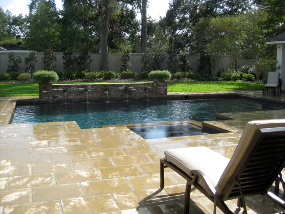 This is an example of a large classic back custom shaped lengths hot tub in New Orleans.