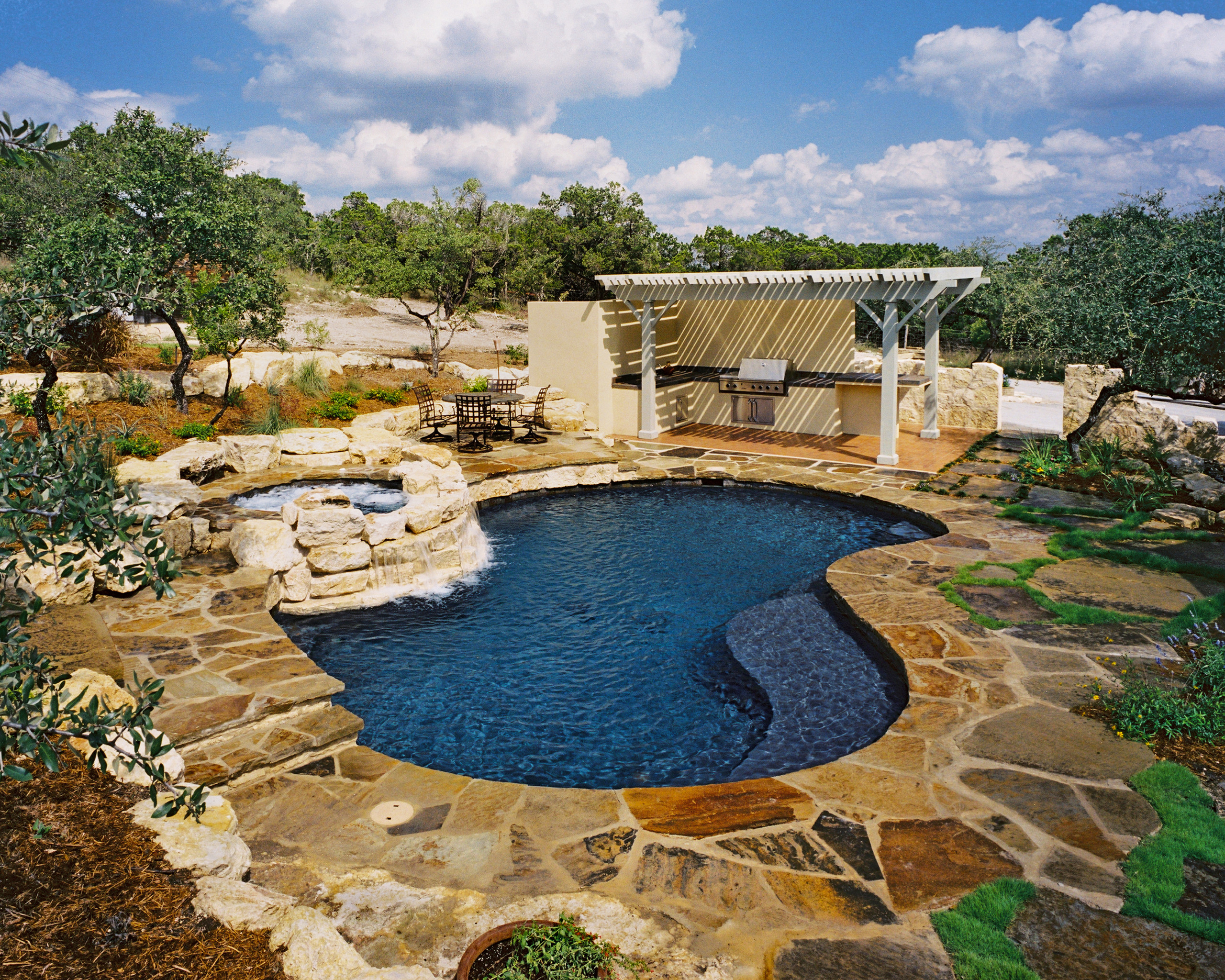 Boerne Natural/Freeform Pool/Spa/Outdoor Kitchen/Arbor - Rustic - Pool -  Austin - by Land Design | Swimming Pools & Landscape Designs | Houzz