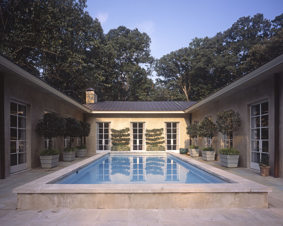 Mediterranean courtyard lengths swimming pool in Atlanta.