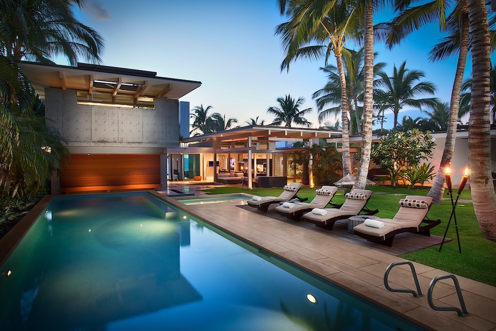 Pool - contemporary rectangular pool idea in Hawaii
