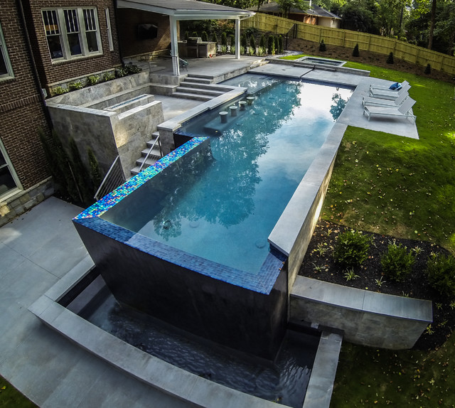 Buckhead Steep Slope Infinity Pool with Seat Wall & Fire Pit