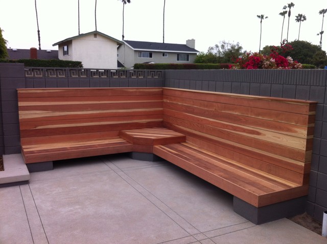 Built in wood bench near pool Traditional Swimming Pool Hot