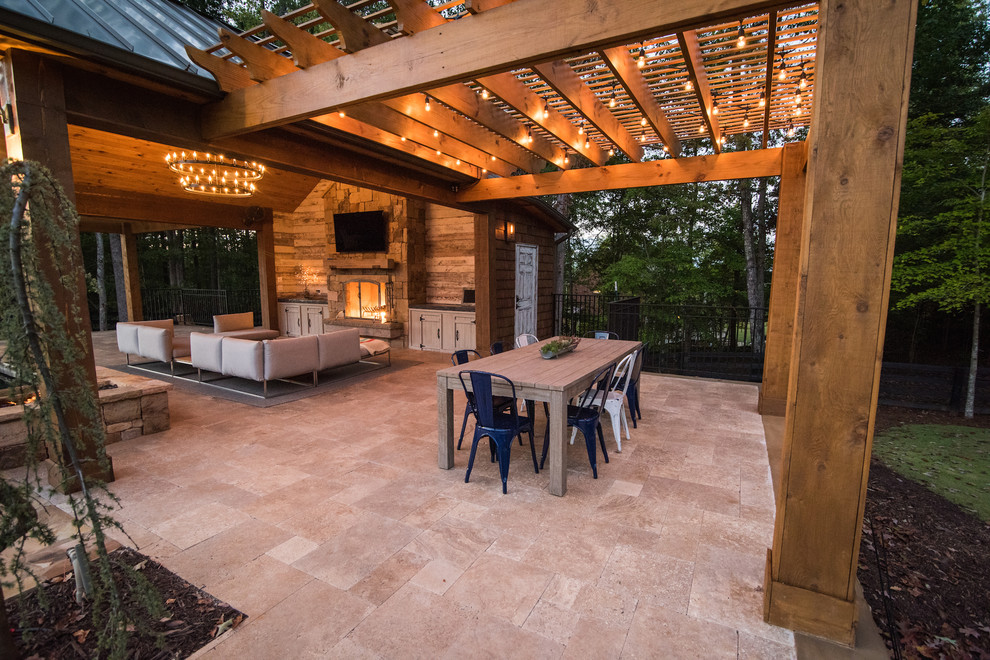 Expansive world-inspired back patio in Atlanta.