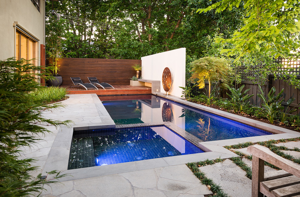 Contemporary rectangular swimming pool in Melbourne with fencing.