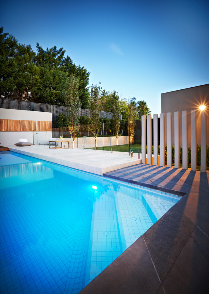 Inspiration for a medium sized contemporary back swimming pool in Melbourne.