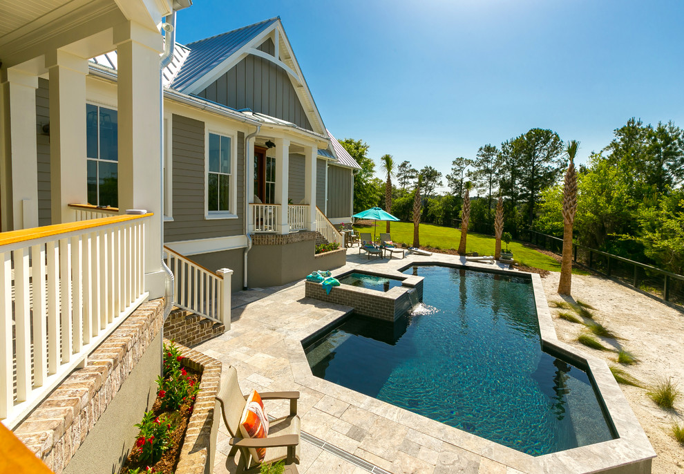 Pool - coastal backyard custom-shaped pool idea in Charleston