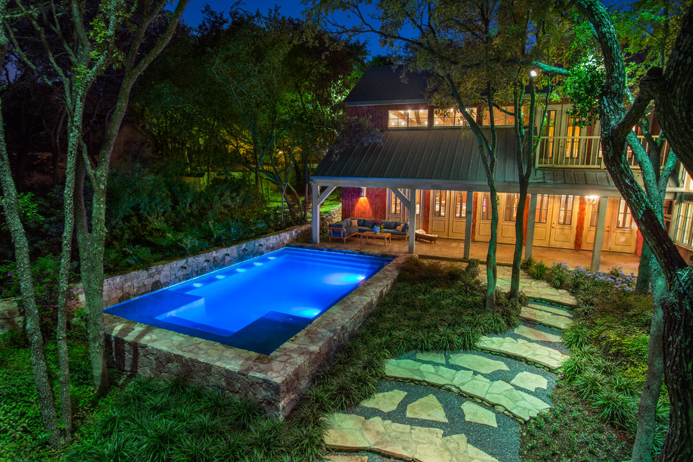 Inspiration for a farmhouse pool remodel in Austin