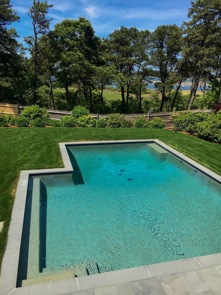 Foto di una grande piscina design personalizzata dietro casa con pavimentazioni in cemento