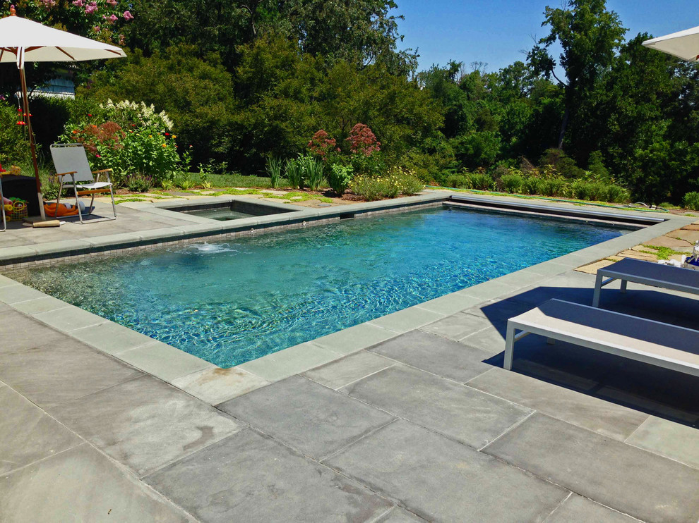 Hot tub - mid-sized transitional backyard stone and rectangular natural hot tub idea in DC Metro
