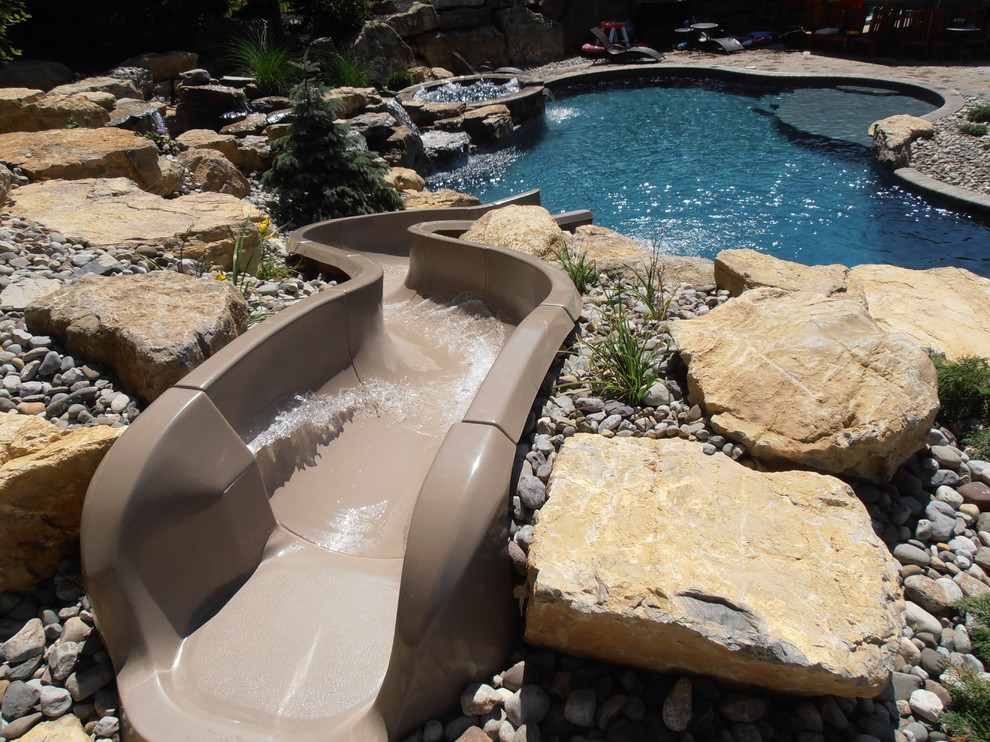 City of Allentown custom salt water pool with spa, slide, sunshelf