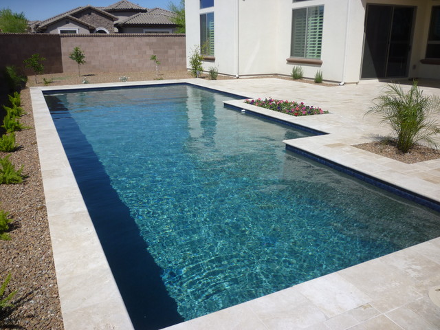 Classic Pool With Blue Water Line Tile Contemporary Swimming Pool Phoenix By Mth Design Group Houzz