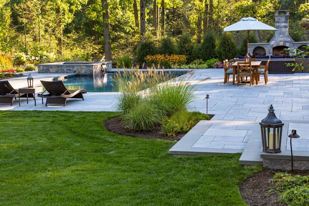 Clean line contemporary swimming pool and outdoor living area Wyckoff